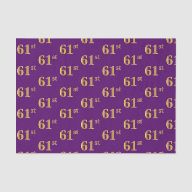 Purple, Faux Gold 61st (Sixty-First) Event Tissue Paper (Front)
