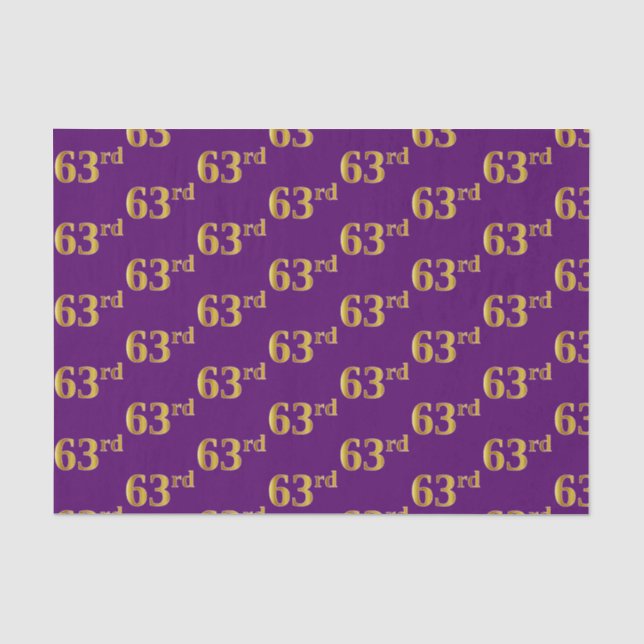 Purple, Faux Gold 63rd (Sixty-Third) Event Tissue Paper (Front)