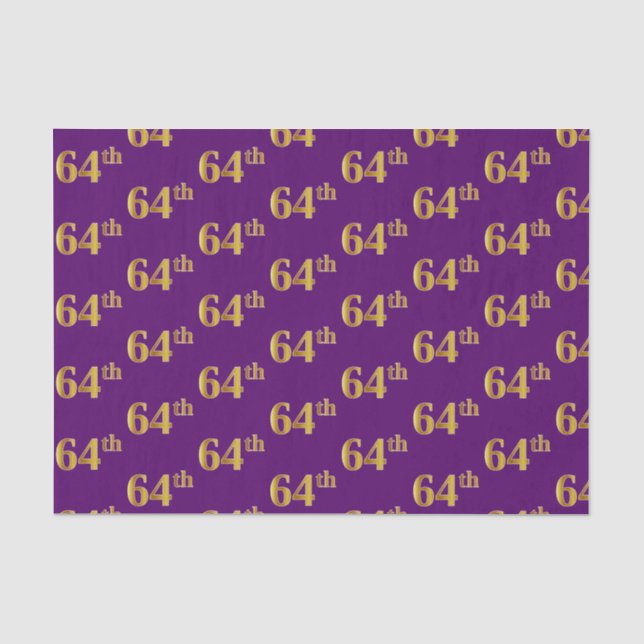 Purple, Faux Gold 64th (Sixty-Fourth) Event Tissue Paper (Front)