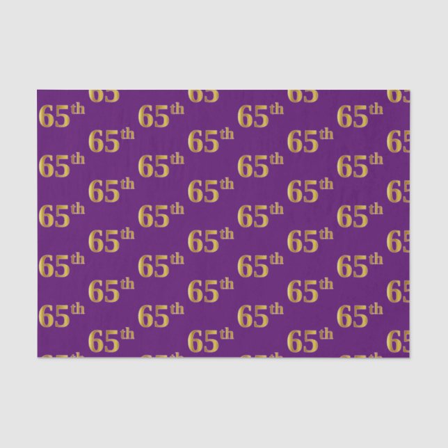 Purple, Faux Gold 65th (Sixty-Fifth) Event Tissue Paper (Front)