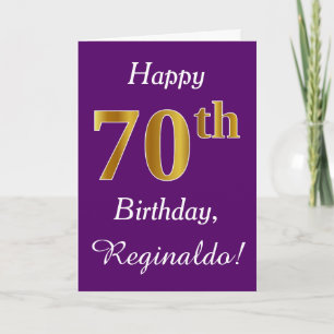 Purple, Faux Gold 70th Birthday + Custom Name Card