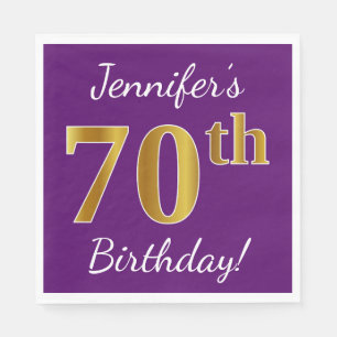 Purple, Faux Gold 70th Birthday + Custom Name Napkin