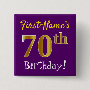 Purple, Faux Gold 70th Birthday, With Custom Name 2 Inch Square Button