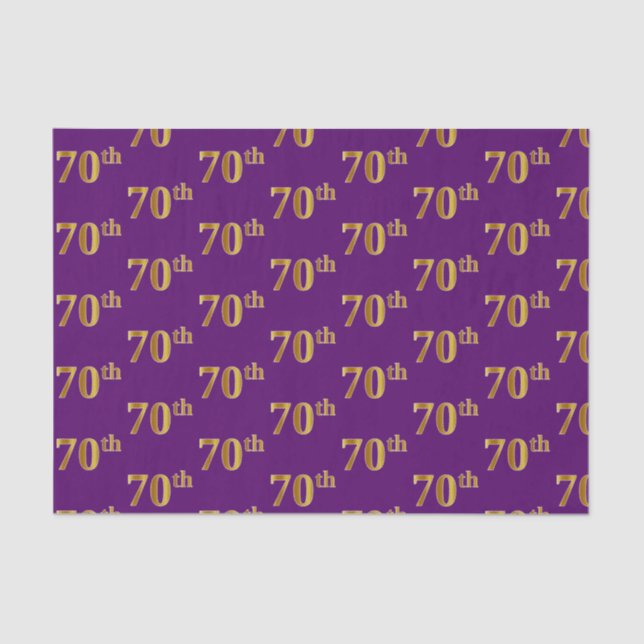 Purple, Faux Gold 70th (Seventieth) Event Tissue Paper (Front)