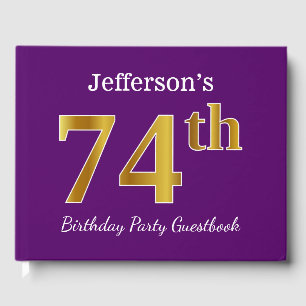 Purple, Faux Gold 74th Birthday Party; Custom Name Guest Book