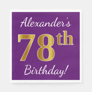 Purple, Faux Gold 78th Birthday + Custom Name Napkin