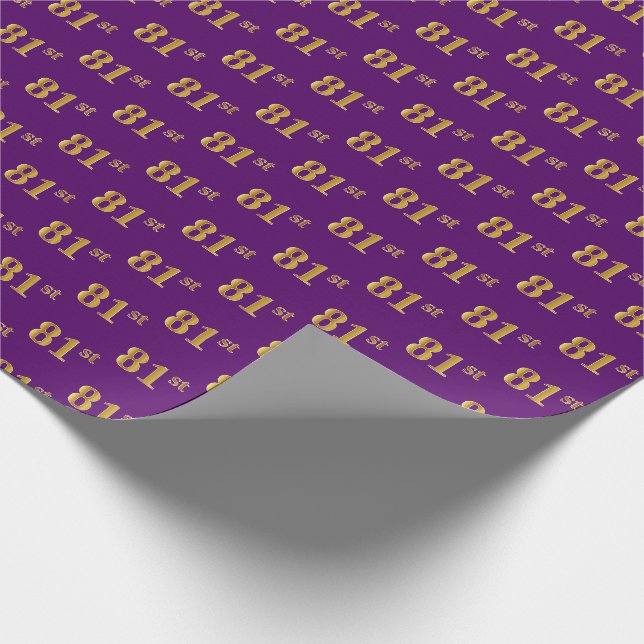 Purple, Faux Gold 81st (Eighty-First) Event Wrapping Paper (Corner)