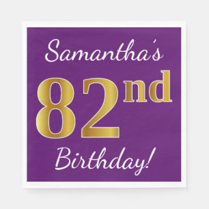 Purple, Faux Gold 82nd Birthday + Custom Name Napkin