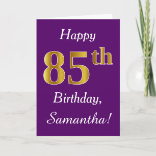 Purple, Faux Gold 85th Birthday + Custom Name Card