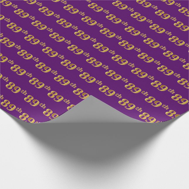 Purple, Faux Gold 89th (Eighty-Ninth) Event Wrapping Paper (Corner)