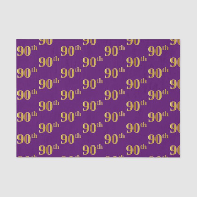 Purple, Faux Gold 90th (Ninetieth) Event Tissue Paper (Front)