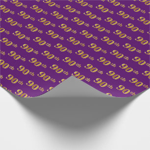 Purple, Faux Gold 90th (Ninetieth) Event Wrapping Paper