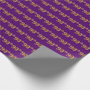 Purple, Faux Gold 90th (Ninetieth) Event Wrapping Paper