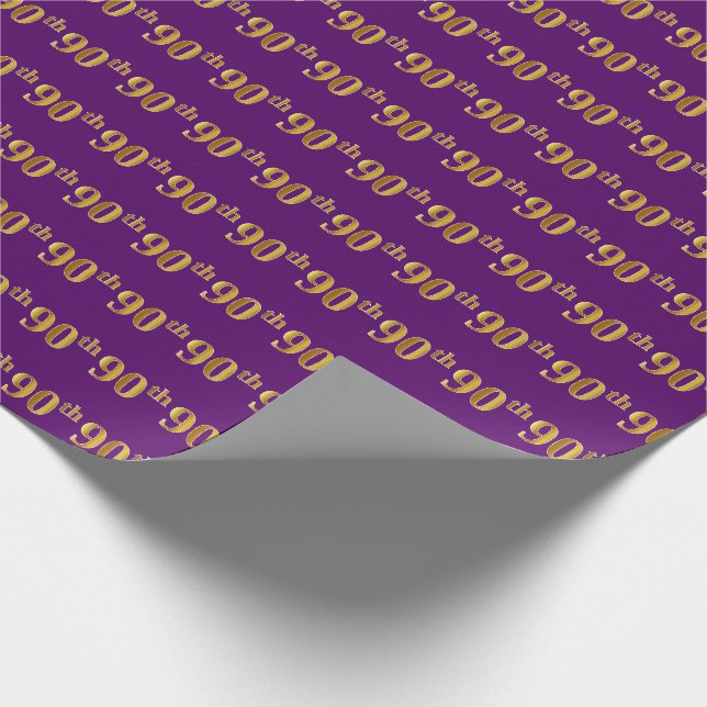 Purple, Faux Gold 90th (Ninetieth) Event Wrapping Paper (Corner)