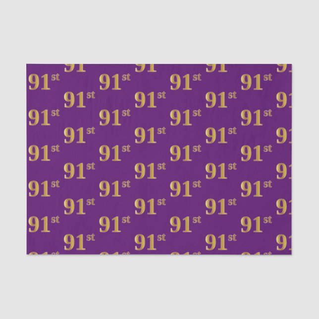 Purple, Faux Gold 91st (Ninety-First) Event Tissue Paper (Front)