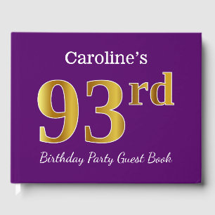 Purple, Faux Gold 93rd Birthday Party; Custom Name Guest Book