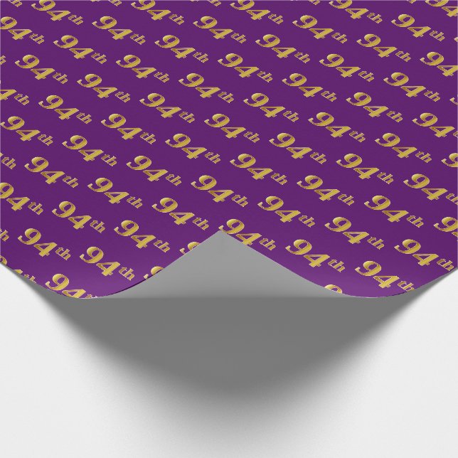 Purple, Faux Gold 94th (Ninety-Fourth) Event Wrapping Paper (Corner)