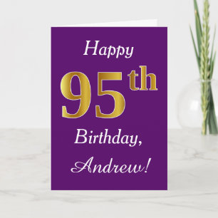 Purple, Faux Gold 95th Birthday + Custom Name Card