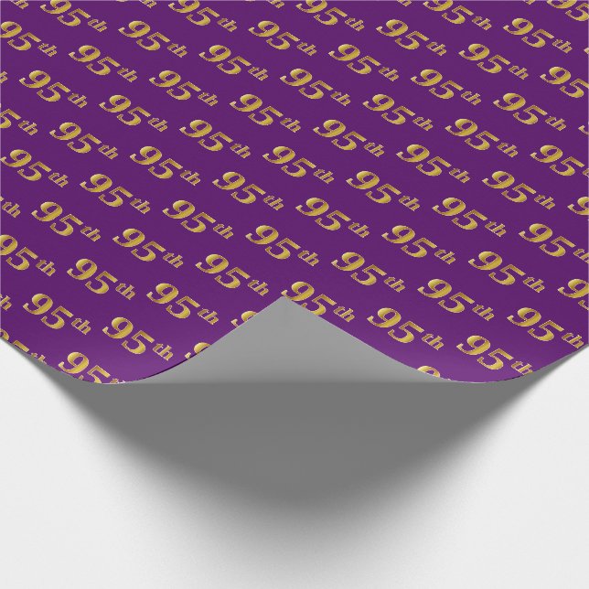 Purple, Faux Gold 95th (Ninety-Fifth) Event Wrapping Paper (Corner)