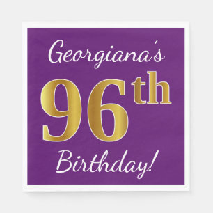 Purple, Faux Gold 96th Birthday + Custom Name Napkin