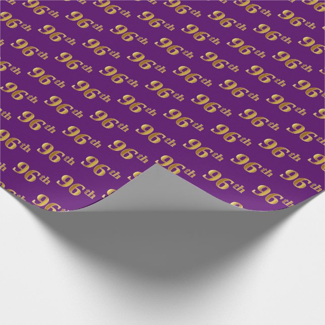 Purple, Faux Gold 96th (Ninety-Sixth) Event Wrapping Paper (Corner)