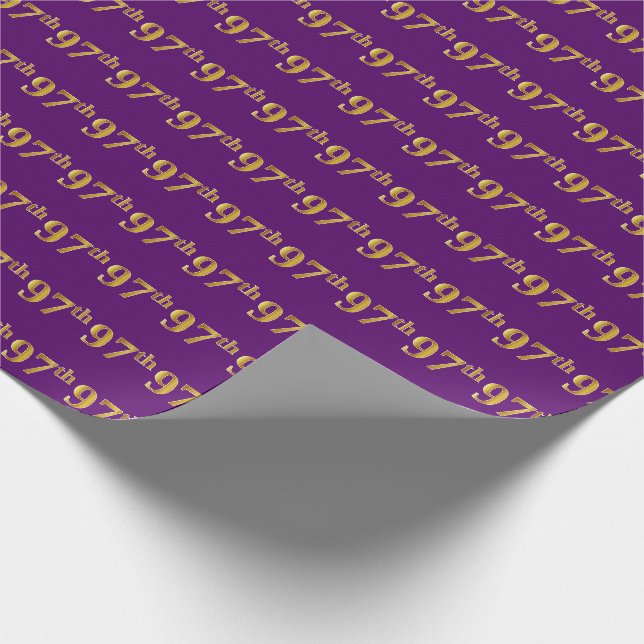 Purple, Faux Gold 97th (Ninety-Seventh) Event Wrapping Paper (Corner)