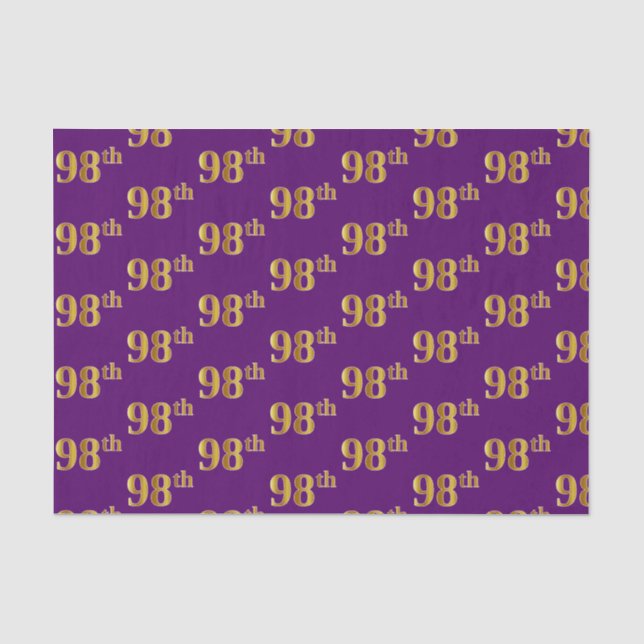 Purple, Faux Gold 98th (Ninety-Eighth) Event Tissue Paper (Front)