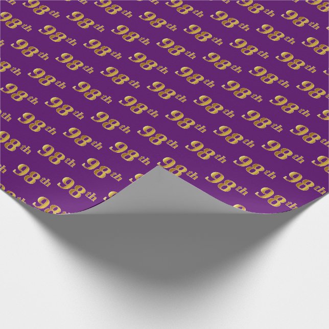 Purple, Faux Gold 98th (Ninety-Eighth) Event Wrapping Paper (Corner)