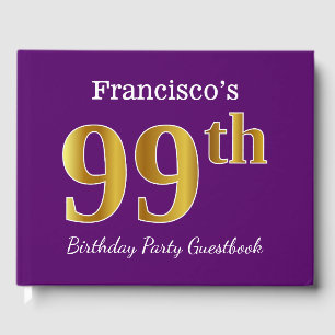 Purple, Faux Gold 99th Birthday Party; Custom Name Guest Book
