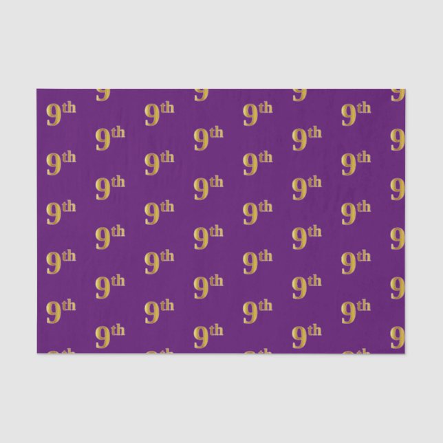 Purple, Faux Gold 9th (Ninth) Event Tissue Paper (Front)
