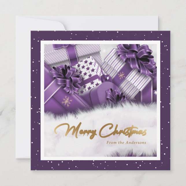 Purple Faux Gold Foil Cadeaux de neige Cartes de N (Devant)