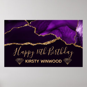 Purple & Faux Gold Glitter Agate Sweet 16 Poster