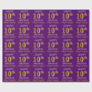 Purple, Faux Gold "HAPPY 10th BIRTHDAY" Wrapping Paper