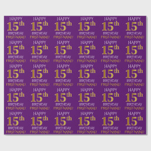 Purple, Faux Gold "HAPPY 15th BIRTHDAY" Wrapping Paper
