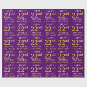 Purple, Faux Gold "HAPPY 22nd BIRTHDAY" Wrapping Paper