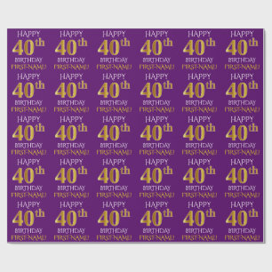 Purple, Faux Gold "HAPPY 40th BIRTHDAY" Wrapping Paper