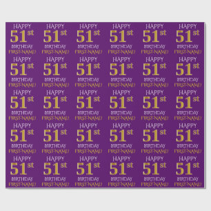 Purple, Faux Gold "HAPPY 51st BIRTHDAY" Wrapping Paper