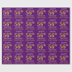 Purple, Faux Gold "HAPPY 56th BIRTHDAY" Wrapping Paper