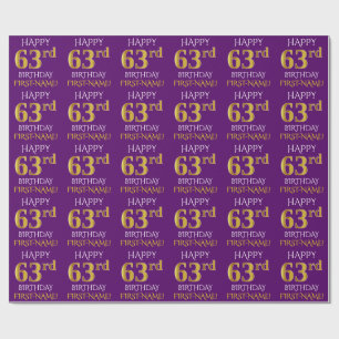 Purple, Faux Gold "HAPPY 63rd BIRTHDAY" Wrapping Paper
