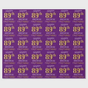 Purple, Faux Gold "HAPPY 89th BIRTHDAY" Wrapping Paper