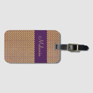 Purple Faux Gold Knitted Pattern Personalized Luggage Tag
