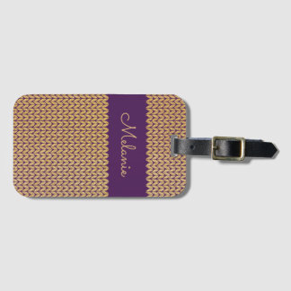 Purple Faux Gold Knitted Pattern Personalized Luggage Tag