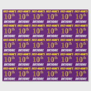 Purple, Faux/Imitation Gold, "10th BIRTHDAY" Wrapping Paper