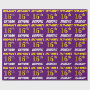 Purple, Faux/Imitation Gold, "16th BIRTHDAY" Wrapping Paper