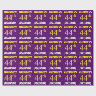 Purple, Faux/Imitation Gold, "44th BIRTHDAY" Wrapping Paper
