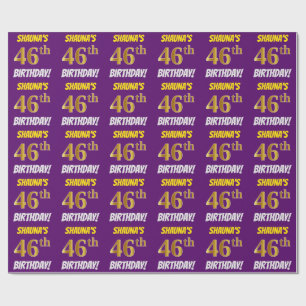 Purple, Faux/Imitation Gold, "46th BIRTHDAY" Wrapping Paper