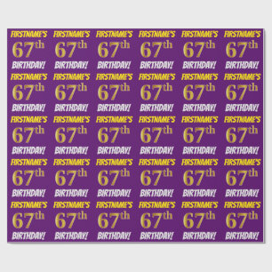 Purple, Faux/Imitation Gold, "67th BIRTHDAY" Wrapping Paper