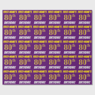 Purple, Faux/Imitation Gold, "80th BIRTHDAY" Wrapping Paper