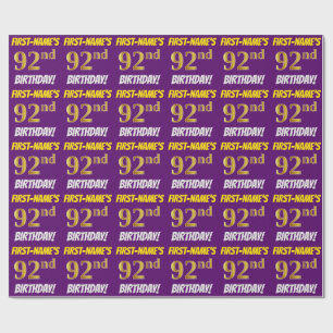 Purple, Faux/Imitation Gold, "92nd BIRTHDAY" Wrapping Paper