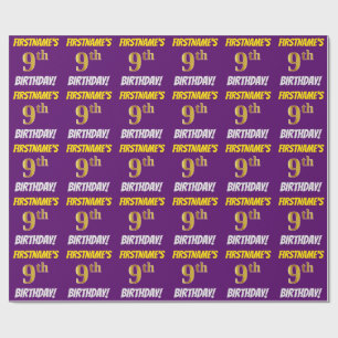 Purple, Faux/Imitation Gold, "9th BIRTHDAY" Wrapping Paper